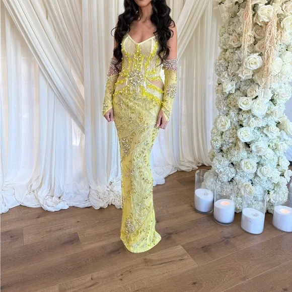 Strapless Yellow Embellished Dress Tabja - Picture 5 of 11